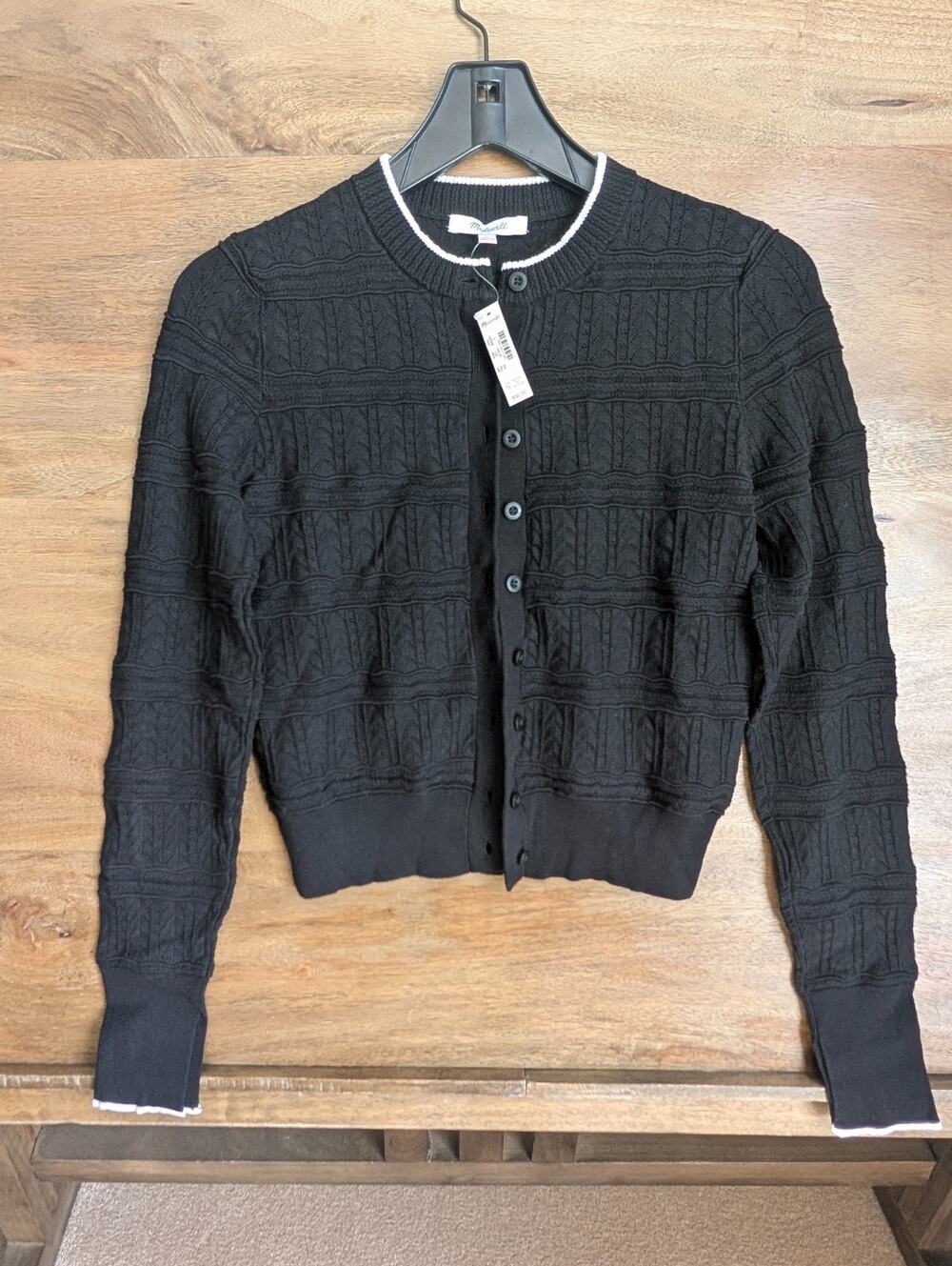 NWT Madewell Cardigan Sweater Womens Small Black Pointelle Knit Button Front